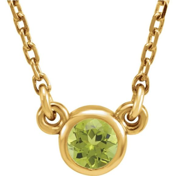 14k Yellow Gold 4mm Round Peridot Solitaire Necklace, 16...